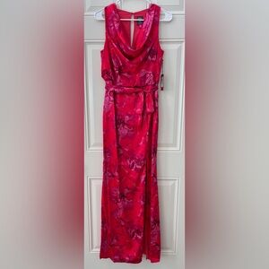 NWT Vince Camuto Women’s 4 Cowl-Neck Sleeveless Maxi Dress Satin Red Pink Floral